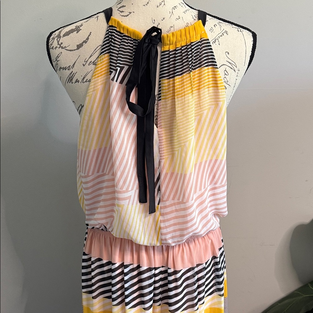 Vince Camuto Maxi Dress Size 10 Halter Sleeveless Colorblock Geometric Summer - Picture 3 of 6